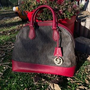 Michael Kors Messenger Brown and Red Canvas Bag